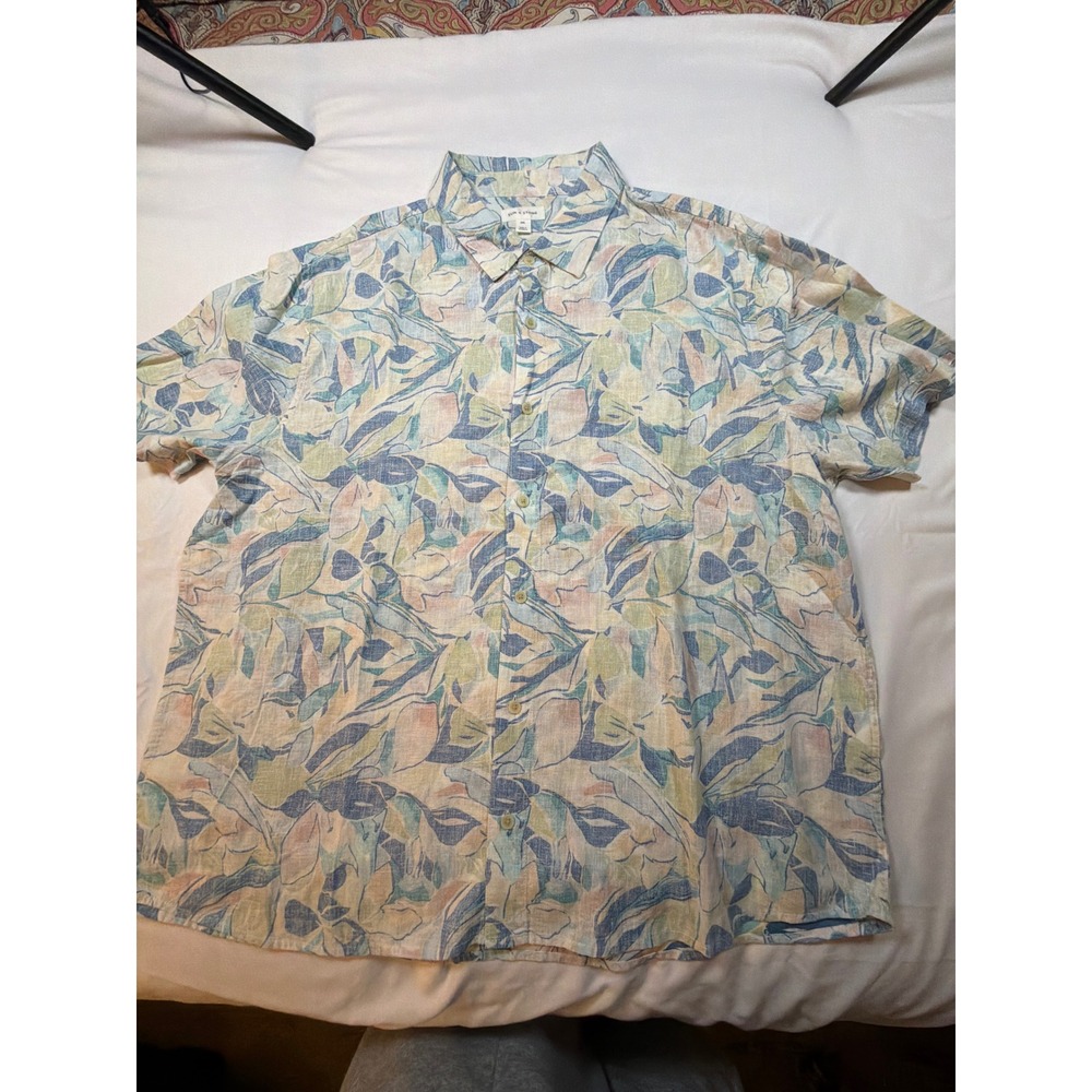 Sun + Stone Mens XXL Birch Tree Linen Blend Short Sleeve Button Down Shirt